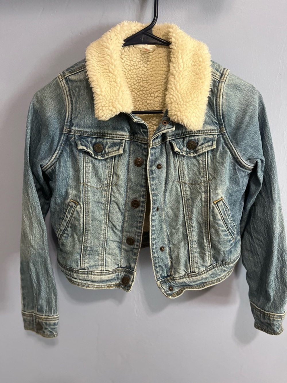 Cat & Jack Light Blue Denim Jacket with Cream Sherpa Collar